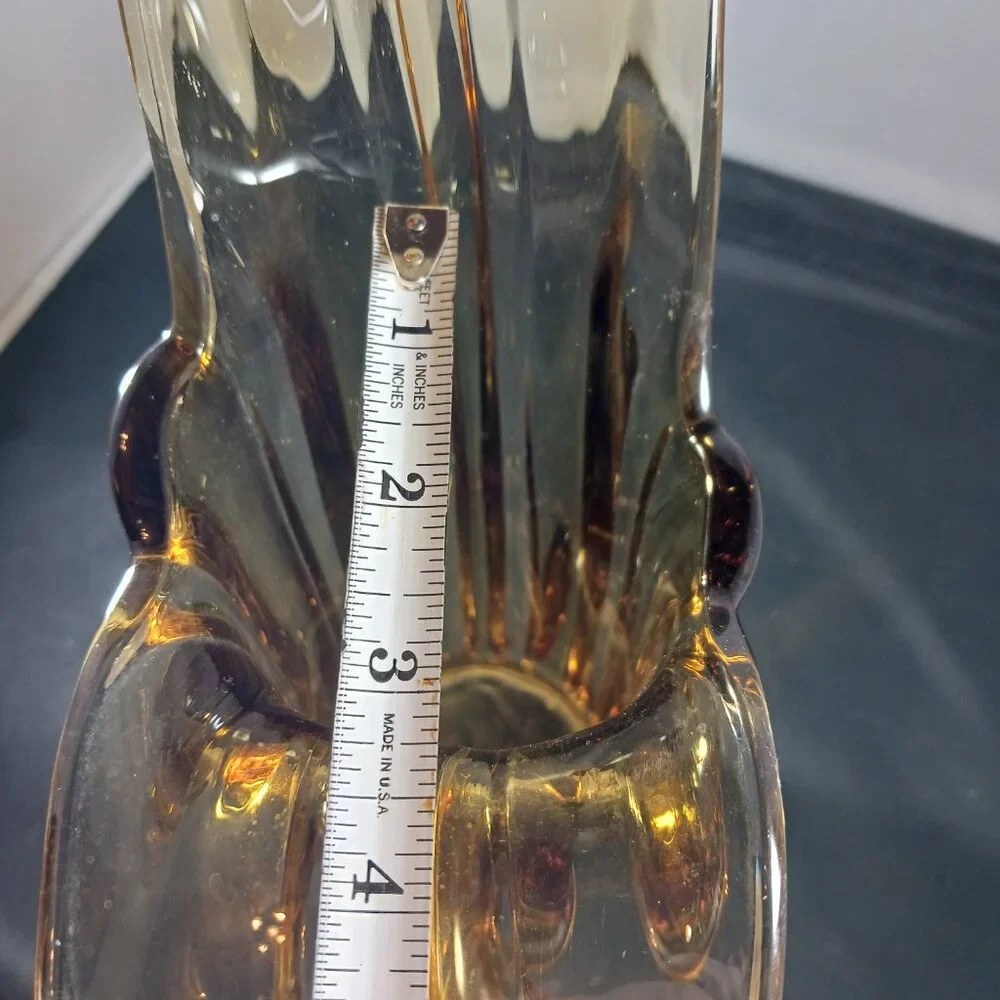 Vintage Le Smith  Amber Glass Swung Vase Glass 17in Tall RARE